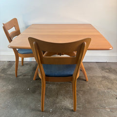 Heywood Wakefield Drop Leaf Birch Dining Table w/ 2 Side Chairs & 2 Leaves Champagne Finish, Sku 033924