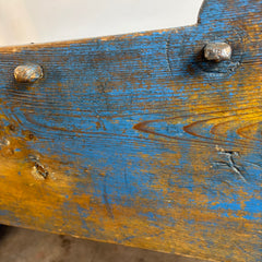 Primitive Wood Baby Cradle with Time Worn Blue Paint, Sku 033672