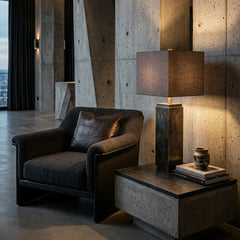 BZ Visual Comfort Square Brushed Steel Table Lamp