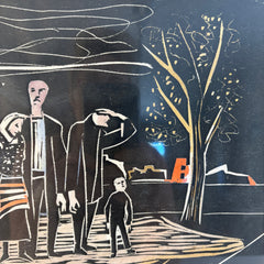 Original Woodcut of Mourners, Unsigned, Sku 033793