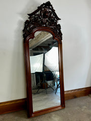 Wall Mirror, Ornate Carved Wood Pediment Top Mirror