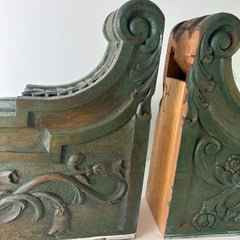 Pair of Wood Corbels, Olive Green with Ornate Acanthus Leaf Design, Sku: 033091