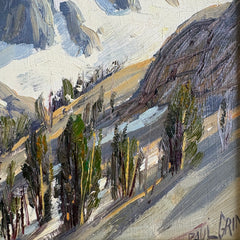 Original Oil Painting in Classic Gold Frame by Paul Grimm Snow Capped Mountains, Sku 033891