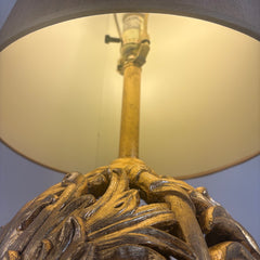 Brand New Gold Leaf Sphere Table Lamp w/ Gold Tapered Shade & Sphere Finial, Sku 033975