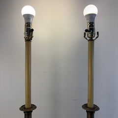 Pair of Brass Table Lamps with Candlestick Styling Brass Base and Finial have Aged to Perfection, Sku 034103
