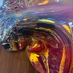Porcelain Wall Sculpture by Artist Jutta Golas Iridescent Colors of Purple, Orange, Yellow and Blue, Sku: 033587