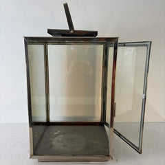 Decorative Square Lantern with Glass Panels, Top Handle, Nickel, Sku 033346