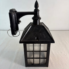 Exterior Wall Sconce Lantern Style Black Finished Steel, Pebbled Glass, Fern Motif, Sku: 033721