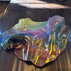 Porcelain Wall Sculpture by Artist Jutta Golas Iridescent Colors of Purple, Orange, Yellow and Blue, Sku: 033587
