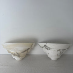 Alabaster Art Deco Style Sconce Light in White with Dark Streaks, Sku: 033074