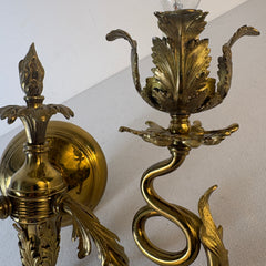 Pair of Double Arm Brass Rococo Style Wall Sconces, Sku 033493