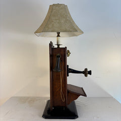 Old Fashioned Telephone Lamp with Faux Leather Shade, Sku 033974