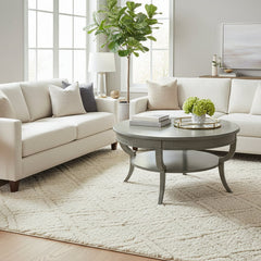 Sherrill Furniture Company, Round Cocktail Table, Lower Shelf and Saber Legs, Stone Colored Finish on Wood, Sku 033626