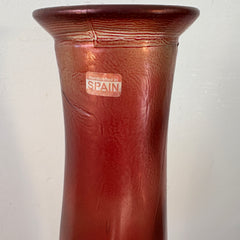 Art Glass Vase, Tall, Made in Spain, Red-Orange Color, Sku #033359