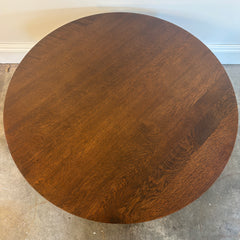 Stickley Round Coffee Table Dark Oak w/ Marquetry Detail, Sku 033990