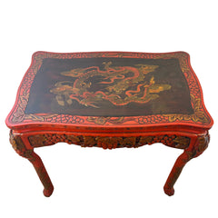 Vintage Japanese Carved Wood and Lacquer Finish Table or Desk, Hand Painted Dragon Motif, Meiji Period, Sku 033519