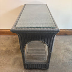 Double Arch Design Wicker Console Table or Bar Cart on Casters w/ Gray Painted Finish, Sku 033796