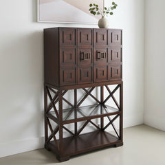 Contemporary Bar Cabinet, Dark Wood with Halogen Interior Light, Sku 033372