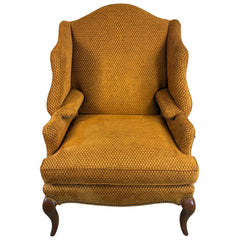 Pearson Wingback Chair, Cognac Oval Patterned Chenille, Nail Head Detail, Queen Anne Style Legs