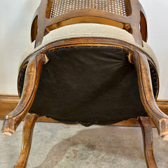 Pair of Carved Oval Cane Back Armchairs, Brown, Beige