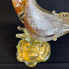Art Glass Bowing Bird Attributed to Murano Created in Clear, Gold and Silver Speckles, Sku 033870