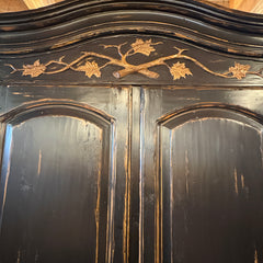 Woodland Furniture - Idaho Falls, Wooden Cabinet with Retractable Doors, Lower Drawer, 3 Interior Drawers, Flat Screen Bracket, Upper Shelf, Intended Rustic Finish with Maple Leaf Accent