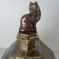 Metal Octagonal Urn with Cat Stopper, Sku: 033083