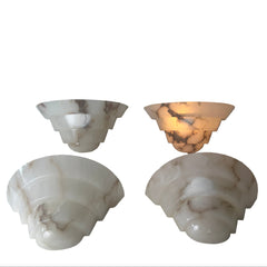 Alabaster Art Deco Style Sconces, White with Brown Streaks, Sku: 033072