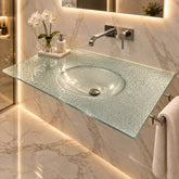 Green Glass Vanity Top with Integrated Sink Texture on Reverse Side, Sku 033997