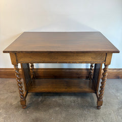Stickley Bros. Co. Quarter Sawn Oak Antique Barley Twist & Cane Library Table/ Writing Desk, Sku 033771