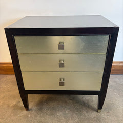 Bernhardt "Aurelia" 3 Drawer Nightstand w/ Champagne Silver Leaf Drawer Fronts & Ebonized Finish, Sku 033679