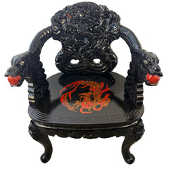 Vintage Japanese Carved Wood, Lacquer Finish Arm Chair, Hand Painted Dragon Motif, Meiji Period, Sku 033517