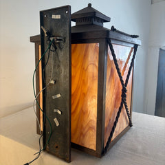 Custom Crafted Exterior Wall Sconce Lantern Style Steel and Mocha Swirl Stained Glass, Sku 034159