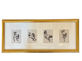 Ink Artwork by David P. H. Wong, Four Horses Individually Matted and in Gold Frame, Sku: 033038