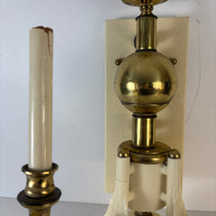 Pair of Double Arm Baroque Style Ivory & Brass Wall Sconces, Sku: 033494
