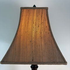 Turned Wood Column Lamp w/ Raw Silk Square Shade, Sku 033838
