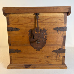Rustic Hand Crafted Pine and Iron Hinged Box Sourced in Mexico, Sku 033811