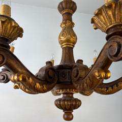 6 Arm Chandelier Wood Hand Carved, Not Including Chain, Sku 033362