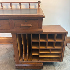 Wooton Rotary Oak Desk, Rotary Cabinet on Right Side, Gallery Rail Front Edge, Sku: 033527
