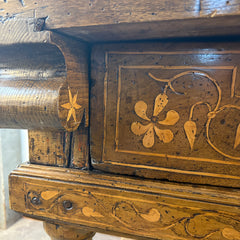 Wood Inlay & Metal Hardware Table, Chefs Table, Secret Compartment, Sku 033369