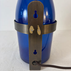Pair of Wine Bottle Sconces Cobalt & Antique Brass Fittings, Sku 033604