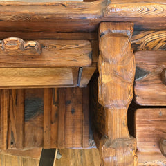 Oversized Log Cabin Style Rustic Carved Wood Desk, Sku 033852