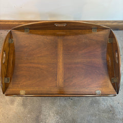 Kittinger Butler Tray Table, Wood Tray Top and Base are Individual Pieces, Four Sides are Hinged to Allow for Extra Serving Space