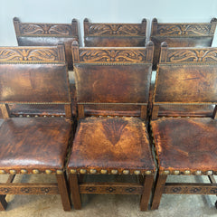 Set Eight of Oak & Leather Dining Chairs, Rustic, Sku: 033087