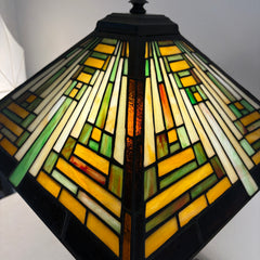 Quoizel Lighting Square Mission Style Table Lamp with Metal Base and Stained Glass Shade, Sku 033840