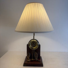 Nautical Inspired Table Lamp with Anchor & Meter w/ Wooden Base, Pleated Ivory Shade Included, Sku 033916
