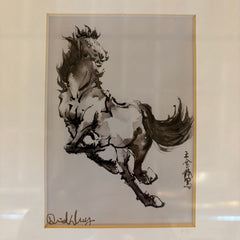 Ink Artwork by David P. H. Wong, Four Horses Individually Matted and in Gold Frame, Sku: 033038