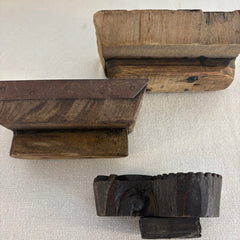 Set of 3 Antique Textile Print Wood Blocks, Sku 033691