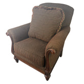 Thomasville Armchairs with Nail Head Detail and Wood Accents Brown and Berry Tweed Upholstery, Sku 033311