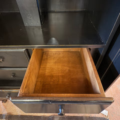 Woodland Furniture - Idaho Falls, Wooden Cabinet with Retractable Doors, Lower Drawer, 3 Interior Drawers, Flat Screen Bracket, Upper Shelf, Intended Rustic Finish with Maple Leaf Accent